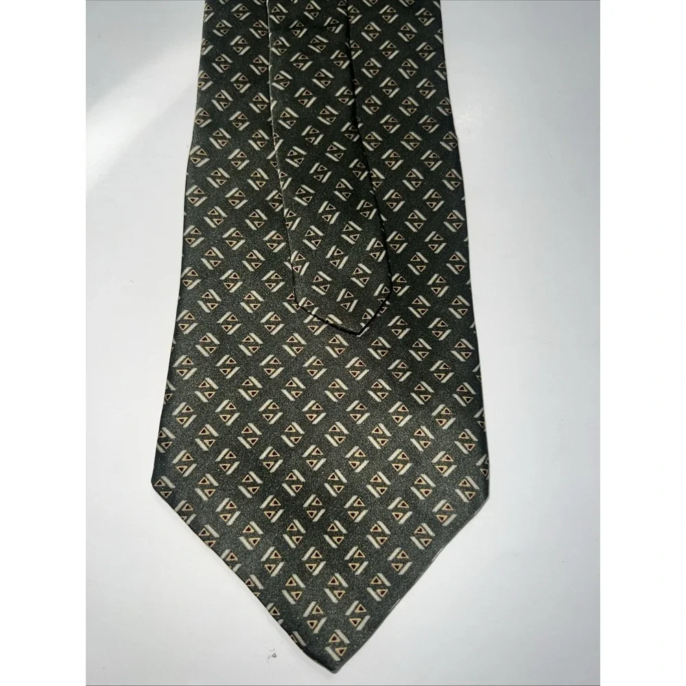 VINTAGE  NEO Bill Blass Tie Green‎ , Yellow Geometric 100% Silk